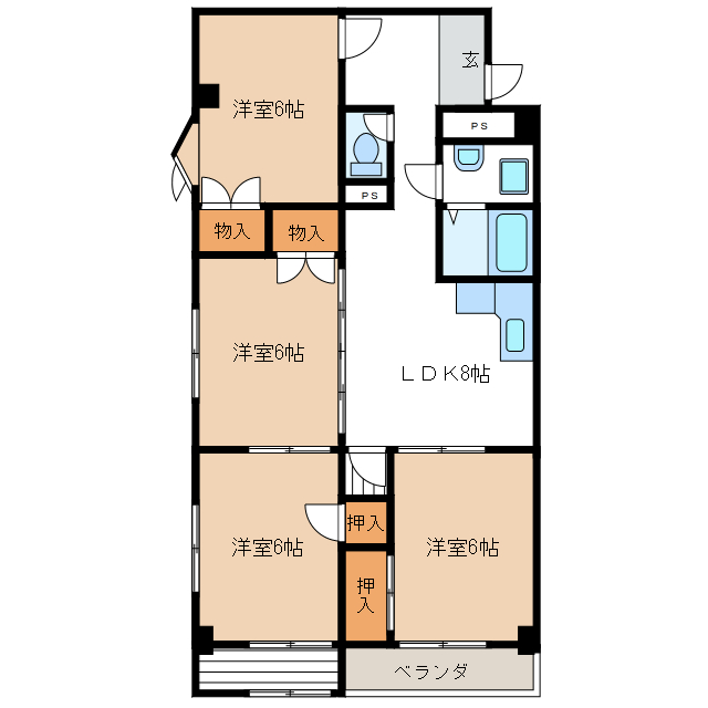 岐阜市西鶉のマンションの間取り