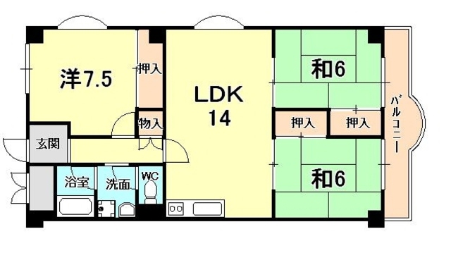 西宮市神垣町のマンションの間取り