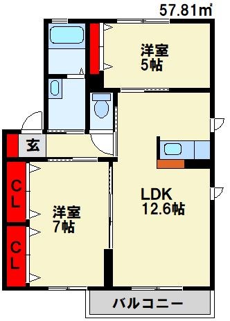 三洋タウン上香月 D棟の間取り