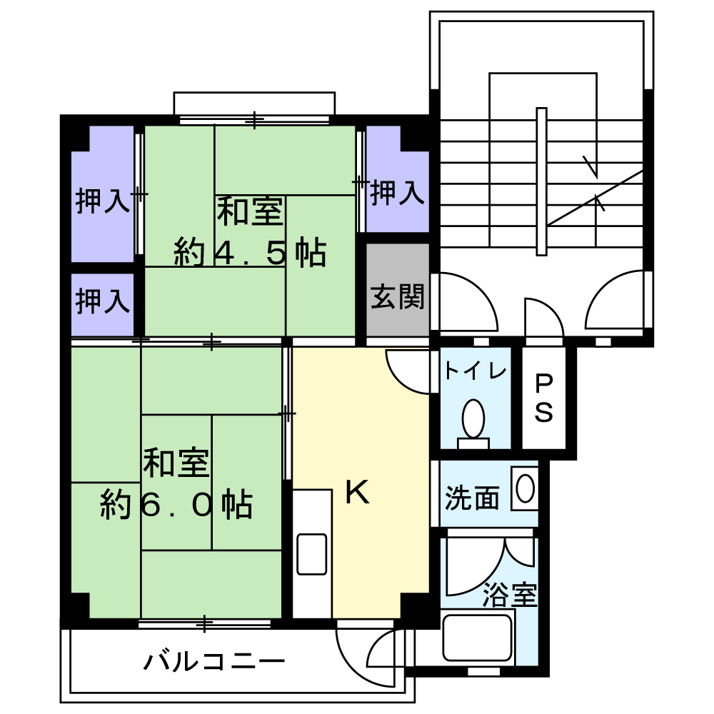 【ビレッジハウス金ヶ崎1号棟の間取り】