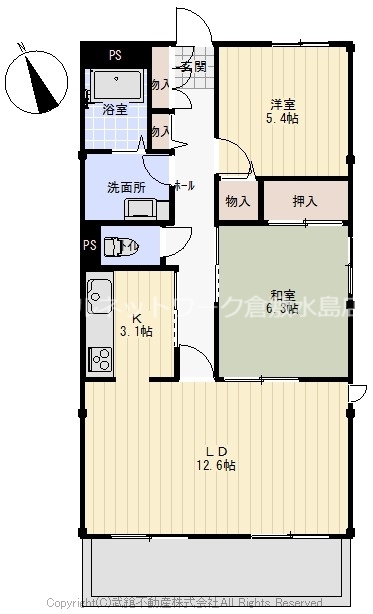 倉敷市茶屋町のマンションの間取り