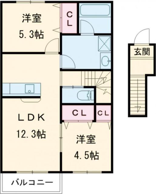 岩出市清水のアパートの間取り