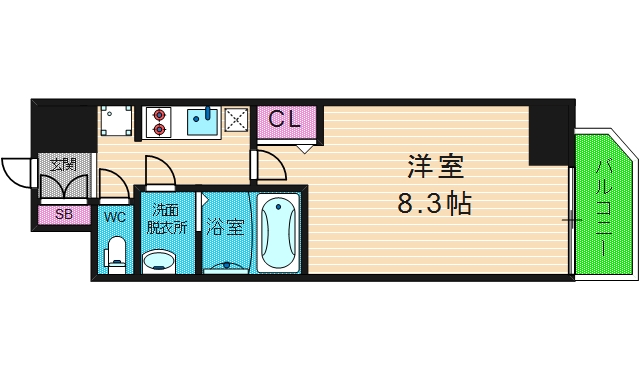 プレサンス谷町九丁目駅前の間取り