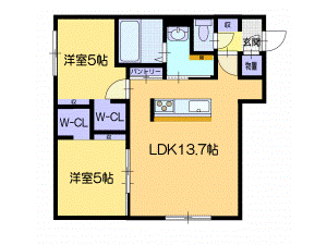 江別市野幌若葉町のアパートの間取り