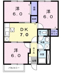 【福山市山手町のアパートの間取り】