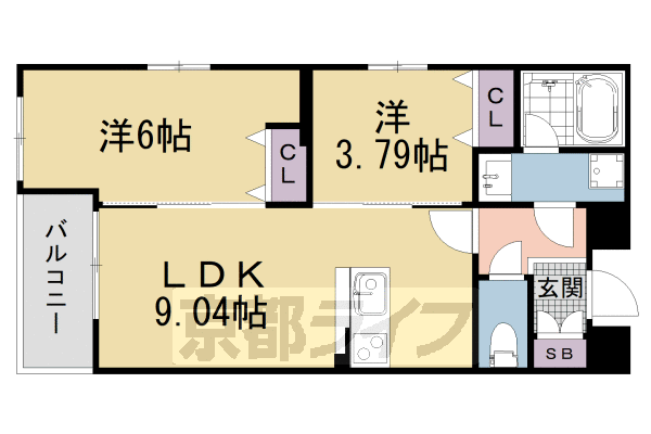 【京都市左京区岡崎西福ノ川町のマンションの間取り】