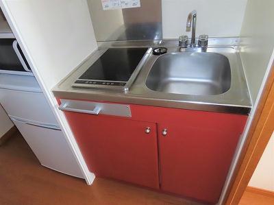 キッチン　2口の電気コンロまたはIHコンロとなります