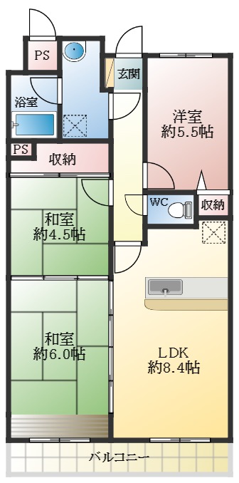 柏原市国分西のマンションの間取り