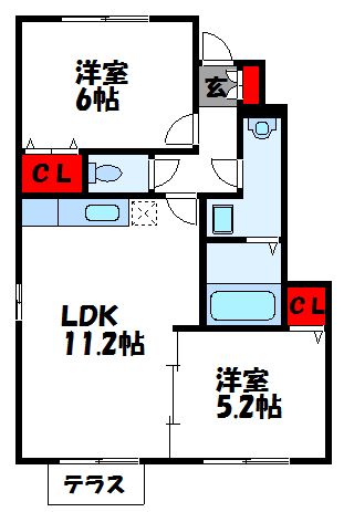 【福津市福間南のアパートの間取り】