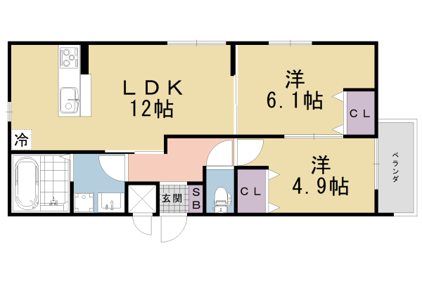 京都市伏見区深草寺内町のアパートの間取り