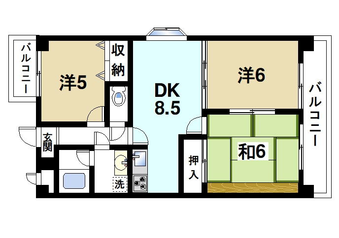 奈良市三条栄町のマンションの間取り