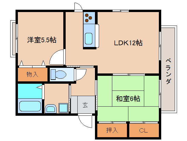 奈良市百楽園のアパートの間取り