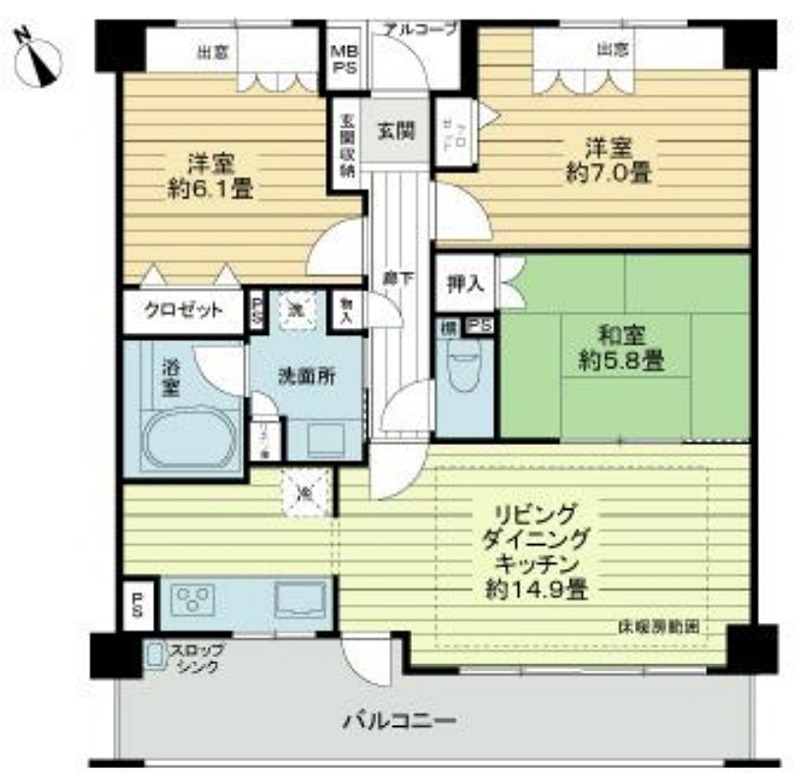 【豊中市中桜塚のマンションの間取り】