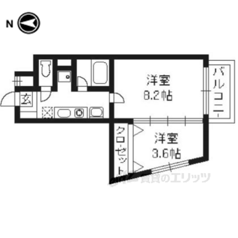 京都市右京区西院乾町のマンションの間取り