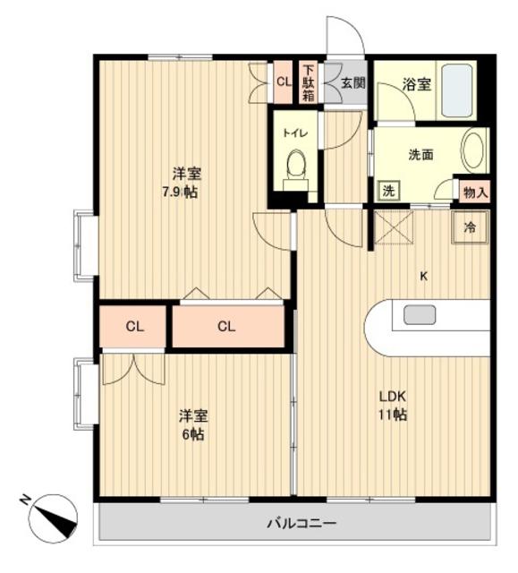 仙台市宮城野区原町のマンションの間取り