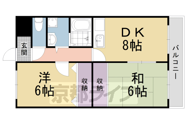 京都市右京区西京極三反田町のマンションの間取り