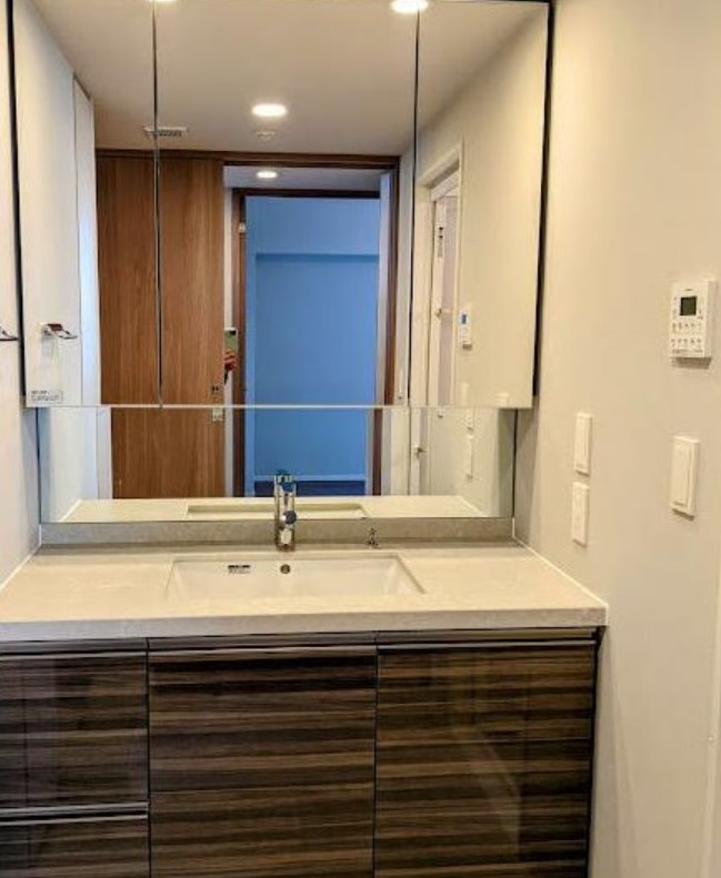 洗面設備　ゆったりとスペースのある洗面所