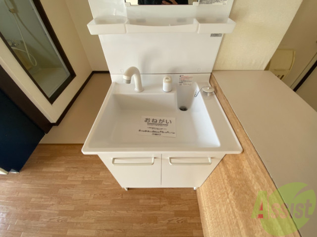 洗面設備　シャンプードレッサーです。流しも広々としていますよ。