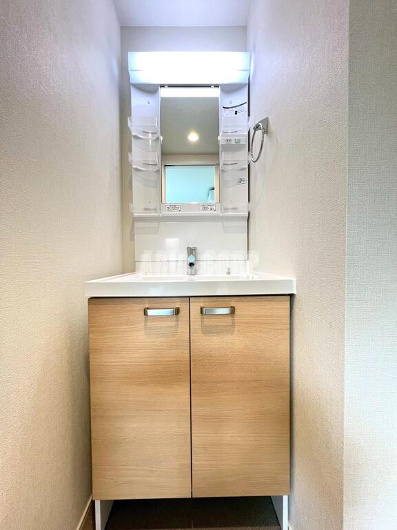 洗面設備　独立洗面台、シャワーヘッドタイプで洗髪や手入れに◎です