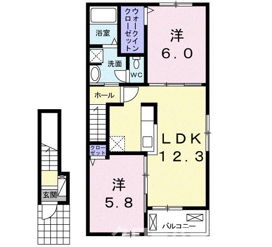 丸亀市飯山町東坂元のアパートの間取り