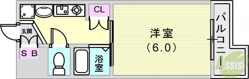 神戸市中央区東川崎町のマンションの間取り