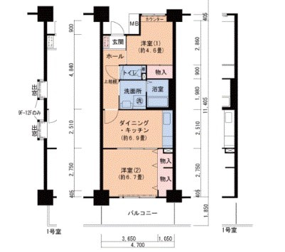 神戸市兵庫区荒田町のマンションの間取り