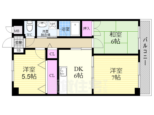 京都市右京区常盤古御所町のマンションの間取り