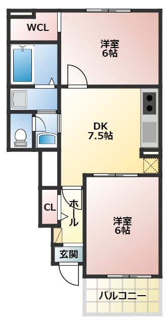 羽曳野市広瀬のアパートの間取り