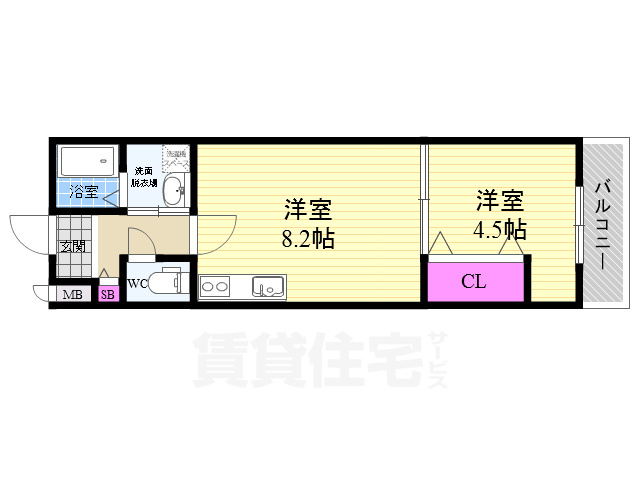 京都市伏見区西町のマンションの間取り