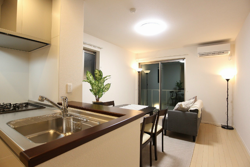 居室・リビング　照明・冷暖房も備わっています。人気のカウンターキッチンです。