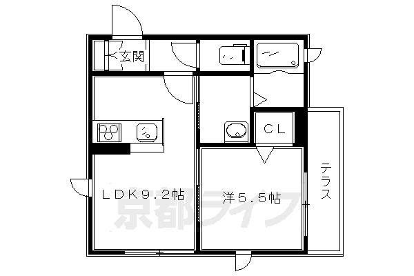 京都市左京区岩倉中町のアパートの間取り