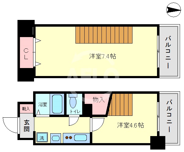 大阪市浪速区難波中のマンションの間取り