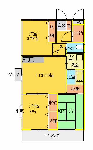 熊本市北区清水新地のマンションの間取り