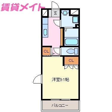 伊勢市黒瀬町のマンションの間取り