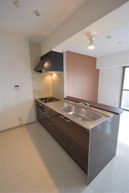 キッチン　写真は902号室のものです。建具の色等が異なります。