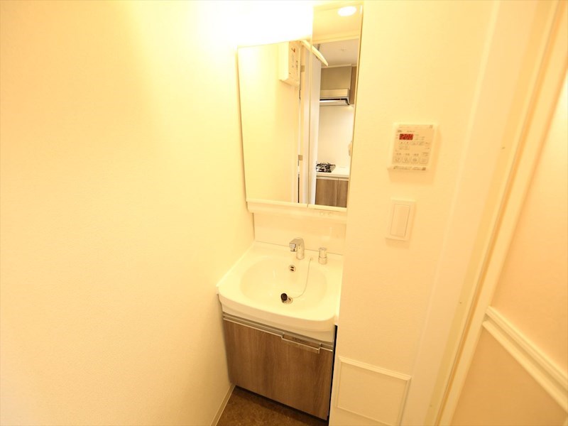 洗面設備　脱衣所　独立洗面台（シャンプードレッサー付）収納スペース有