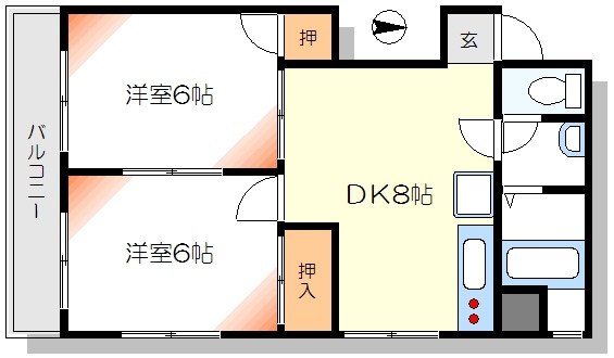 都営大江戸線 森下駅 徒歩10分 5階建 築44年の間取り写真