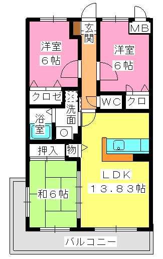 大野城市仲畑のマンションの間取り