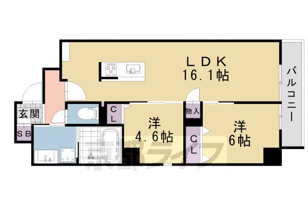 京都市左京区松ケ崎芝本町のマンションの間取り