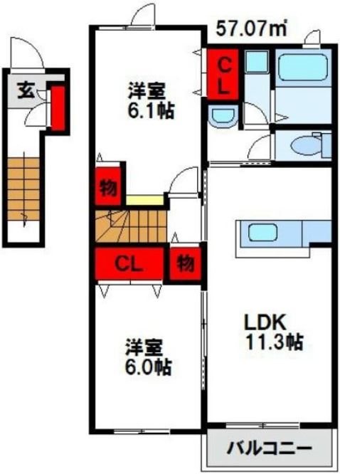 飯塚市小正のアパートの間取り