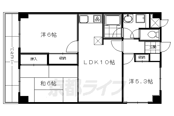 京都市伏見区竹田段川原町のマンションの間取り