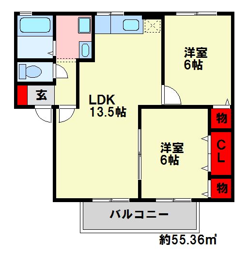 福岡市南区弥永のアパートの間取り