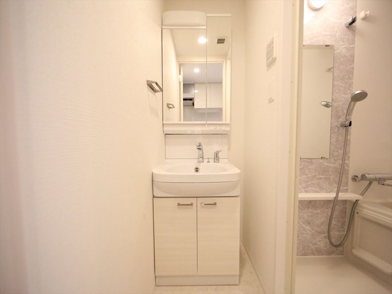 洗面設備　脱衣所　独立洗面台（シャンプードレッサー付）収納スペース有