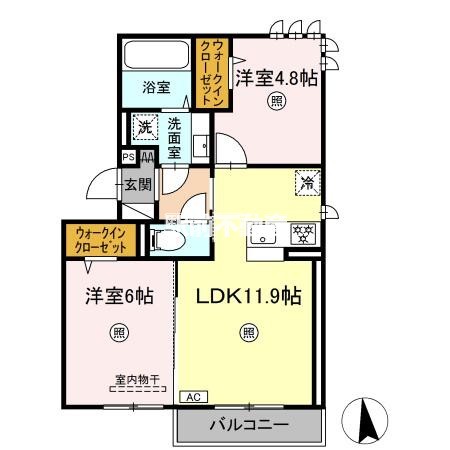 三井郡大刀洗町大字山隈のアパートの間取り