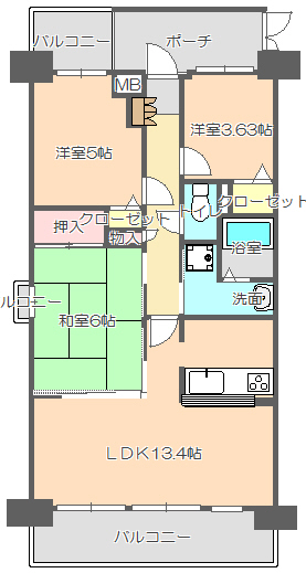 枚方市牧野下島町のマンションの間取り