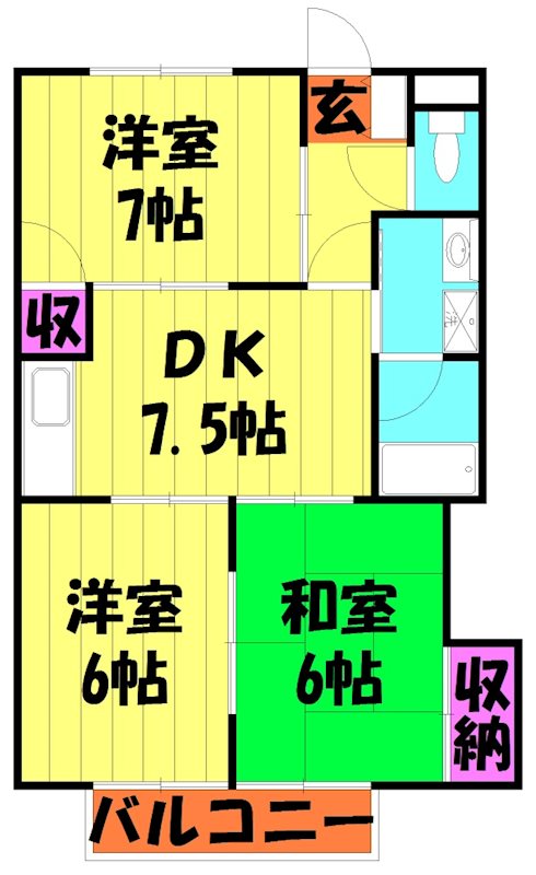 越谷市南越谷のアパートの間取り