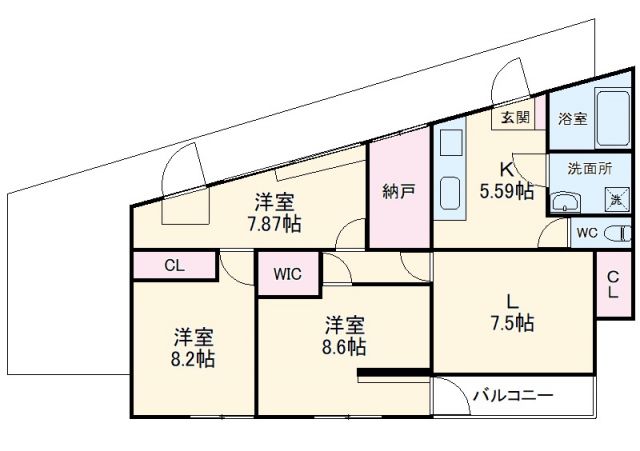 【秦野市鶴巻南のマンションの間取り】