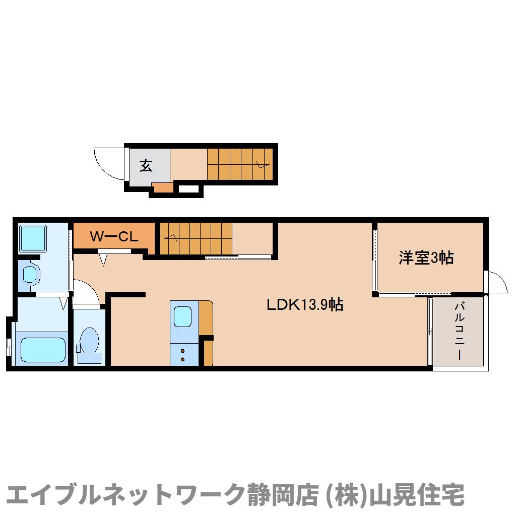 静岡市葵区上足洗のアパートの間取り