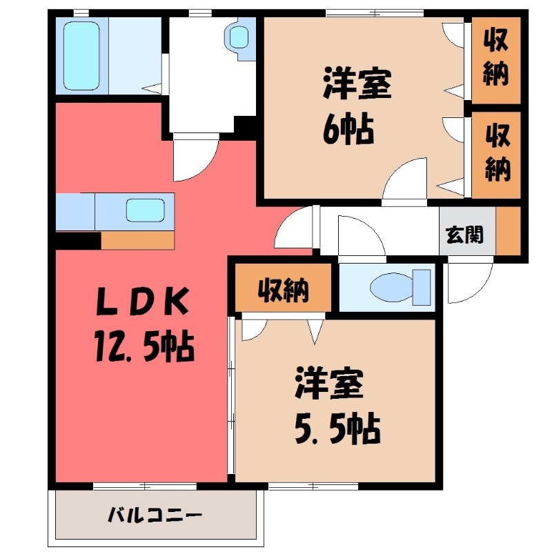 古河市原のアパートの間取り