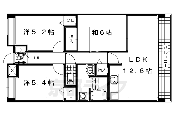 宇治市広野町のマンションの間取り